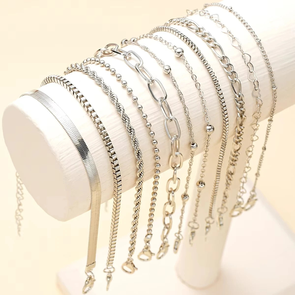 11Pcs/Set Boho Twisted Flat Snake Chain Anklet