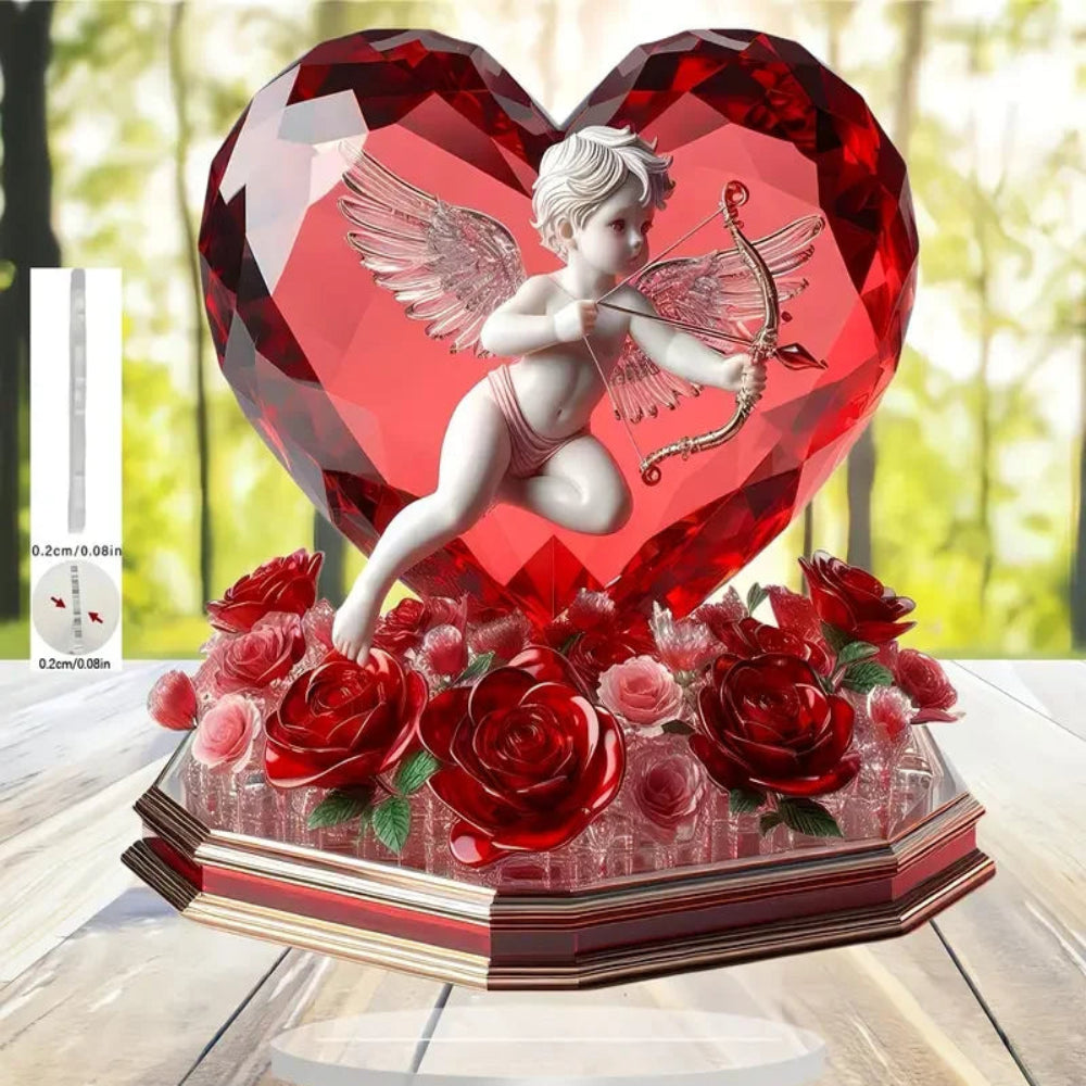 Cupid and Rose Heart Ornament
