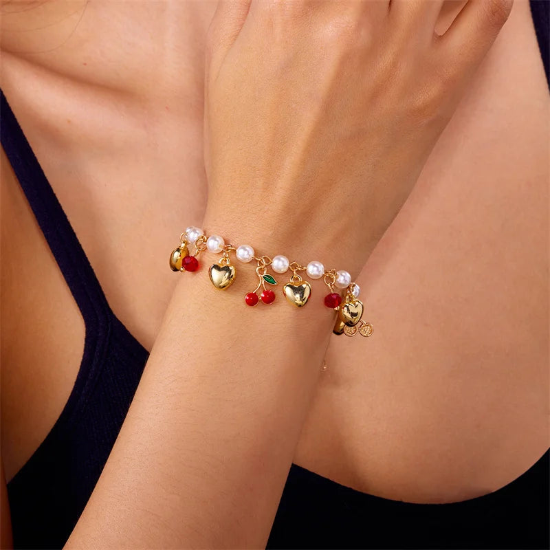 Red Strawberry Charm Bracelet