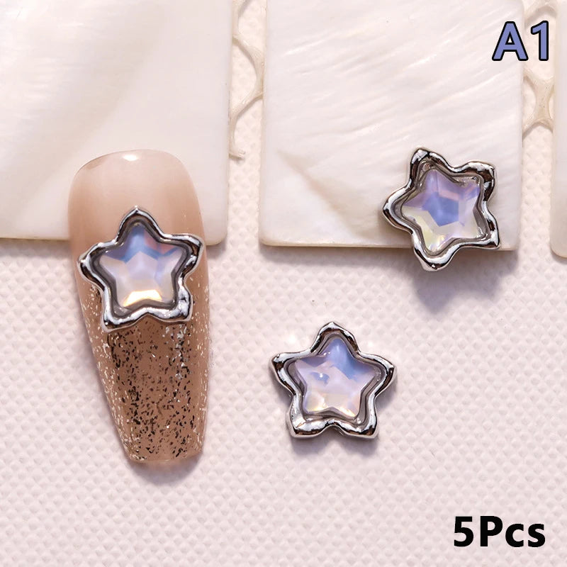5PCS Luxury Alloy Love Heart Star Nail Art Rhines