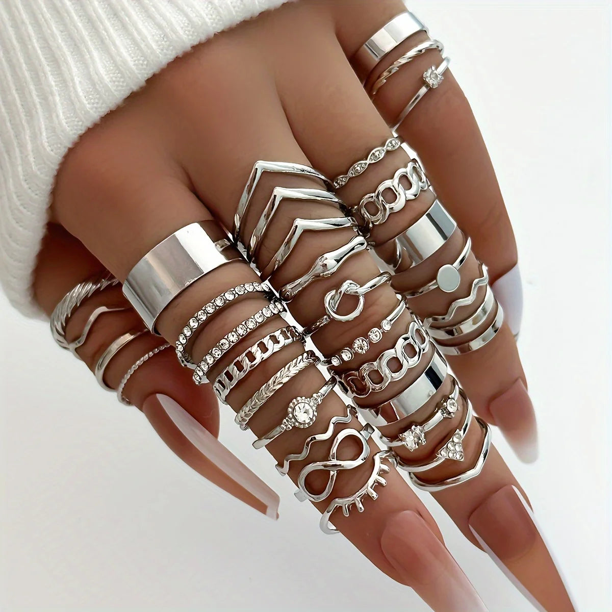 30Pcs Bohemian Geometric Knuckle Rings Set For Women Gold Silver