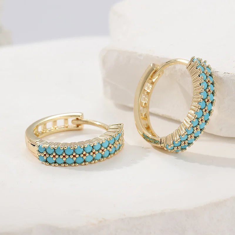 Elegant Double-row Vintage Synthetic Turquoise Hoop Earrings