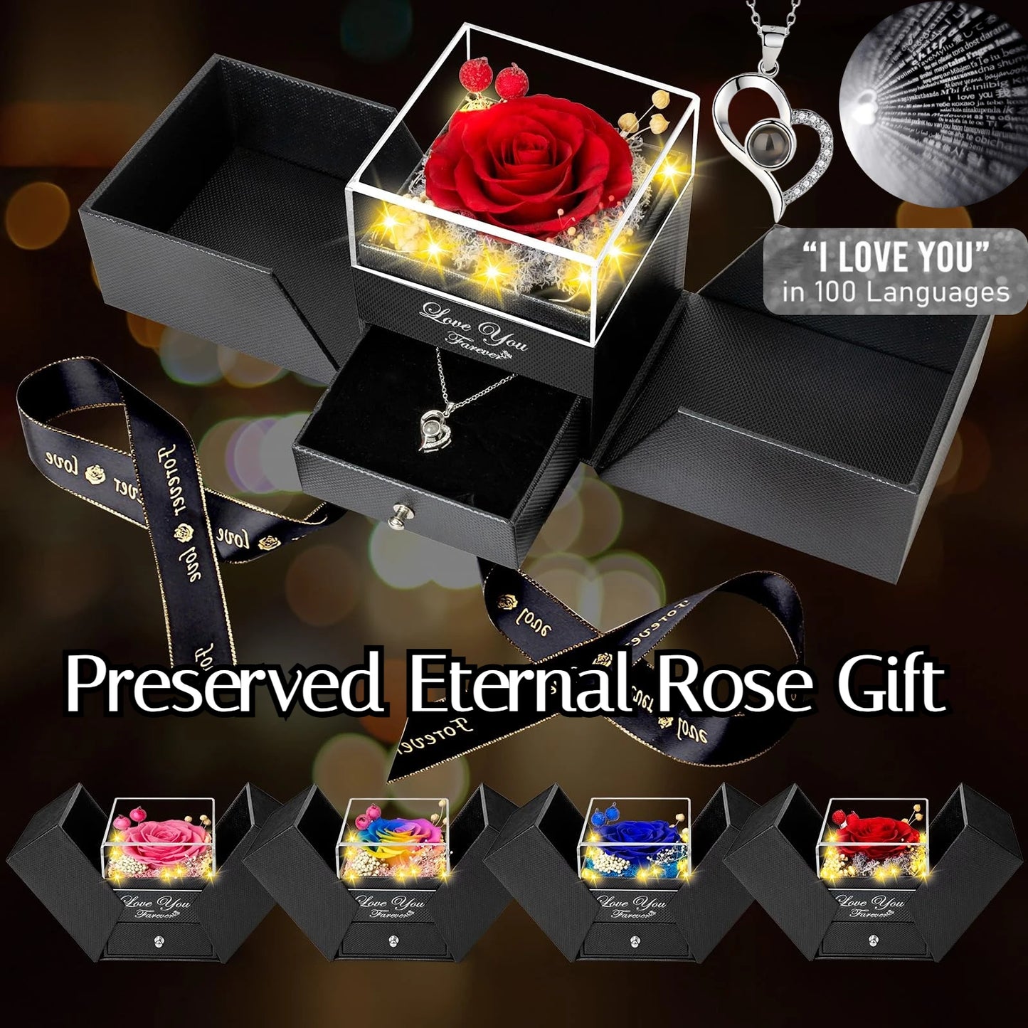 Romantic Eternal Rose Necklace Gift