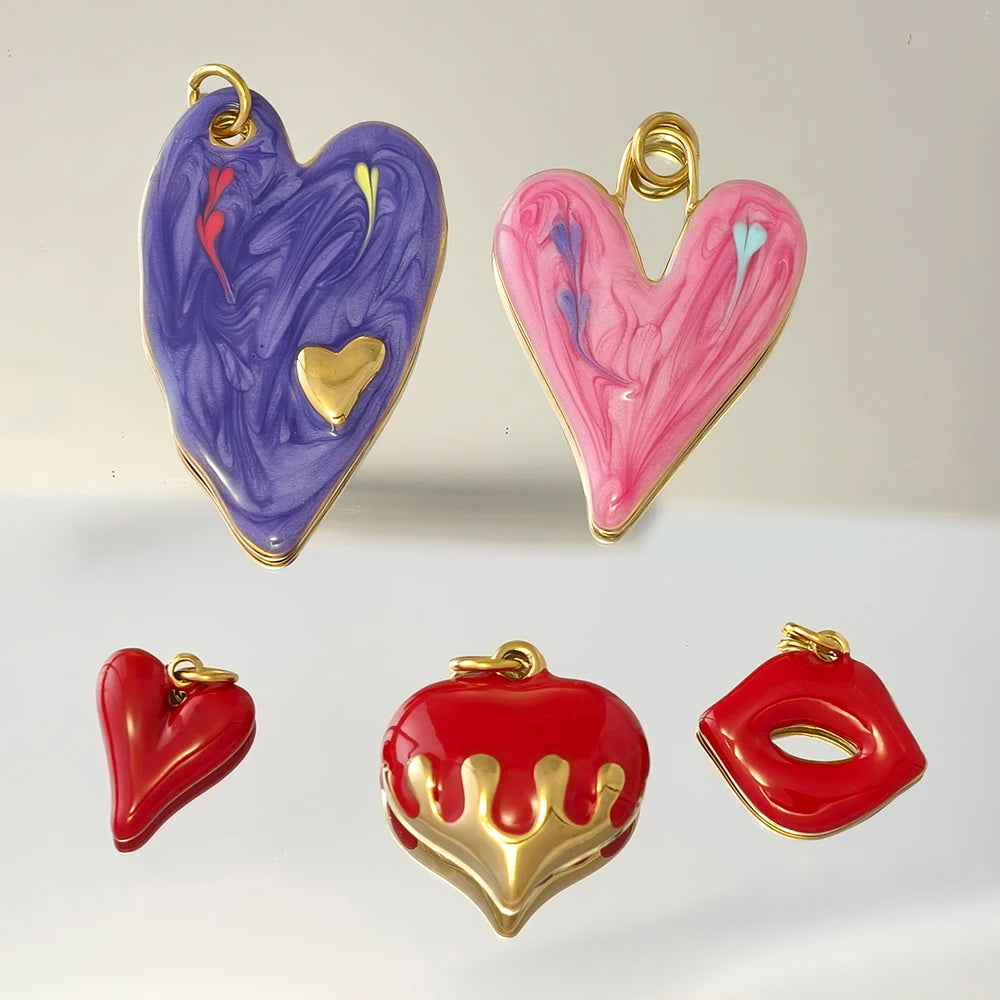 Y2k style heart-shaped pendant stainless steel