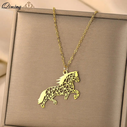 Origami Horse Pendant Necklace Jewelry Party Best Gifts